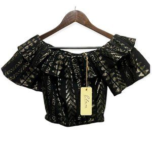 Elan Womens Size S Top Tribal Aztec Sleeveless Strapless Off Shoulder Boho Black